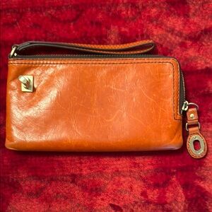 Orange Leather Wristlet Wallet
